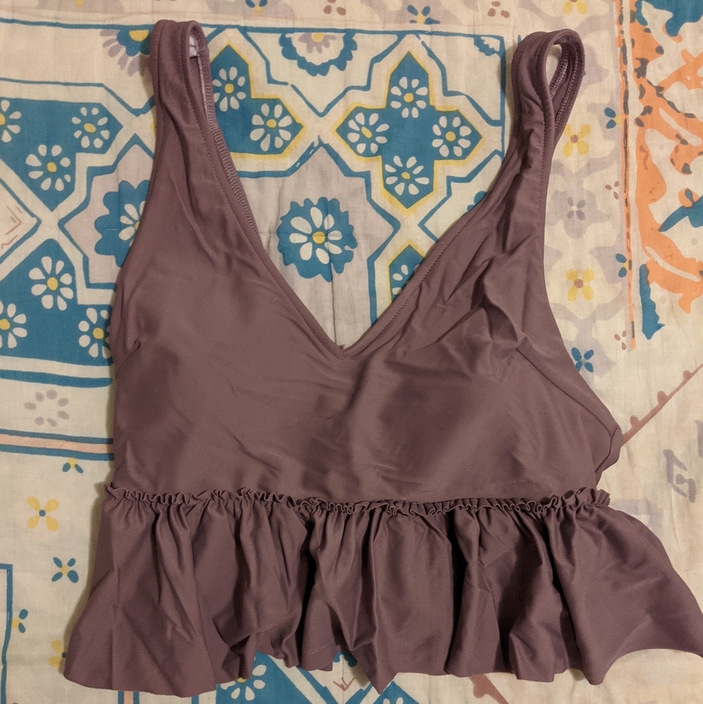 Longline crop ruffle swim top